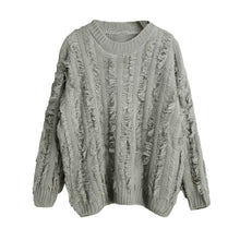 women knitted sweater tassels fringed solid o neck long sleeve casual loose warm jumper pullover knitwear J4U66