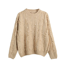 women knitted sweater tassels fringed solid o neck long sleeve casual loose warm jumper pullover knitwear J4U66