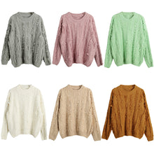 women knitted sweater tassels fringed solid o neck long sleeve casual loose warm jumper pullover knitwear J4U66