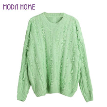 women knitted sweater tassels fringed solid o neck long sleeve casual loose warm jumper pullover knitwear J4U66