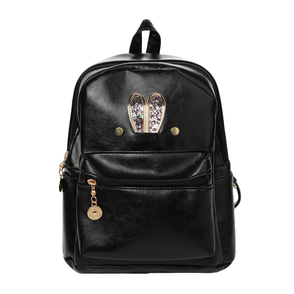 womens pu leather backpack cute rabbit ears zipped shoulder bag straps pocket school bag for teenagers girl mochila J4U66