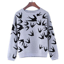 Casual Swallow Printing O Neck Long Sleeve Loose Sweatshirt Pullovers Tops Clothes J4U66