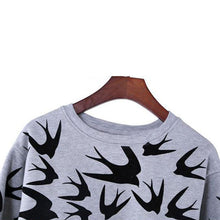 casual women swallow printing o neck long sleeve loose sweatshirt pullovers tops clothes J4U66