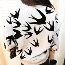 casual women swallow printing o neck long sleeve loose sweatshirt pullovers tops clothes J4U66