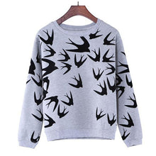 casual women swallow printing o neck long sleeve loose sweatshirt pullovers tops clothes J4U66