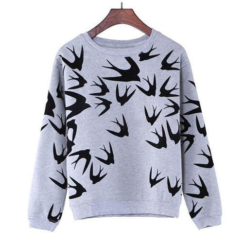 casual women swallow printing o neck long sleeve loose sweatshirt pullovers tops clothes J4U66