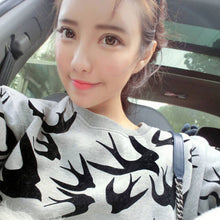 casual women swallow printing o neck long sleeve loose sweatshirt pullovers tops clothes J4U66