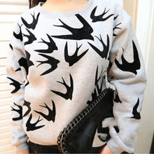 casual women swallow printing o neck long sleeve loose sweatshirt pullovers tops clothes J4U66