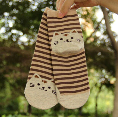 Cat Footprints Cute Cotton Socks Floor meias Women Animals Style Cat Striped Cartoon Sock J4U66