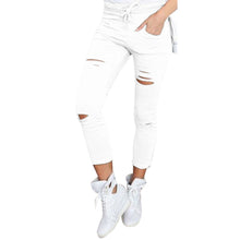 Cotton Ankle-Length Pants Women Skinny Hole Ripped Pants High Waist Stretch Slim Pencil Trousers Plus Size S-XXL  J4U66