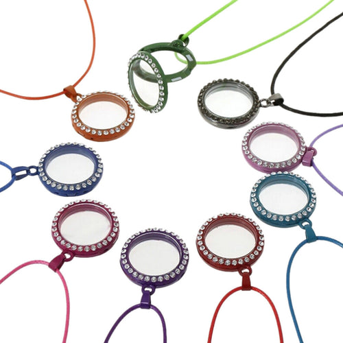 Crystal Living Memory Floating Charms Glass Round Locket Pendant Charm Necklace J4U66