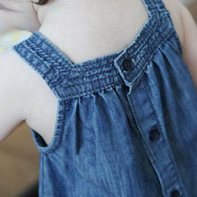 Cute Blue Solid Bow Cowboy Dress Children Kids Girls Strap Jean Denim Knee-Length Dresses LE2 J4U66