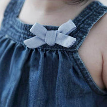Cute Blue Solid Bow Cowboy Dress Children Kids Girls Strap Jean Denim Knee-Length Dresses LE2 J4U66