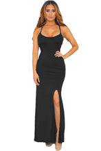 elegant night club vestidos solid straps elastic cutout back maxi dress robe longue femme J4U66