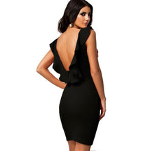 Elegant Women Ruffle Sleeve Bodycon Backless Cocktail Party Pencil Midi Dress H54 J4U66