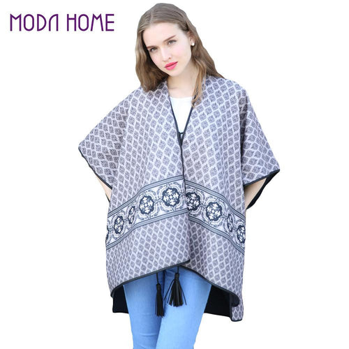 euro women knitted scarf poncho floral print shawls scarves vintage ladies warm tassel ponchos capes bolsa feminina J4U66