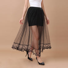 european skirts women runway long skirt sheer tulle skirt elastic waist lining midi maxi skirt faldas black white J4U66