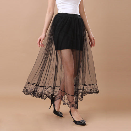 european skirts women runway long skirt sheer tulle skirt elastic waist lining midi maxi skirt faldas black white J4U66