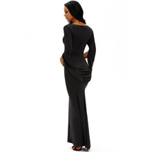 fall women ball gown party bodycon dress tunique mermaid plunge v neck cocktail club prom gown maxi long dress black white J4U66