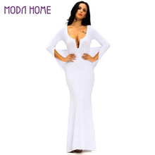 fall women ball gown party bodycon dress tunique mermaid plunge v neck cocktail club prom gown maxi long dress black white J4U66