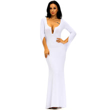 fall women ball gown party bodycon dress tunique mermaid plunge v neck cocktail club prom gown maxi long dress black white J4U66