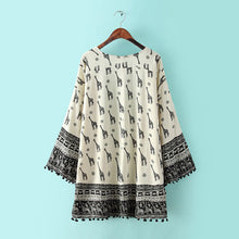 animal print women blouses open front tassel kimono cardigan long sleeve kimono casual shirt women blusas J4U66