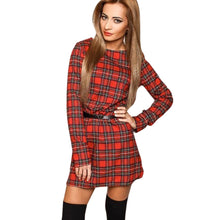 womens long sleeve slim short dress plaid pencil mini dresses J4U66