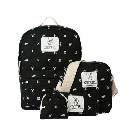 deer print women anime backpack mochila escolar shoulder school bags for teenagers girls 4pcs set canvas backpacks J4U66