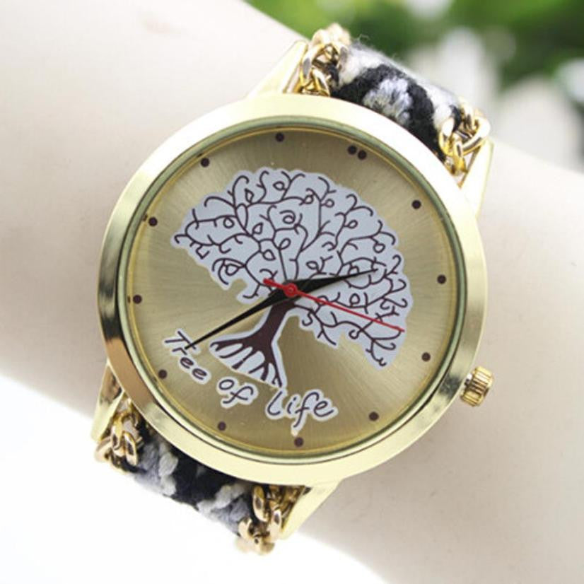 Fashion Ladies Women Tree Of Life Pattern Bracelet Watch Knitting Dial Quartz Watch  J4U66
