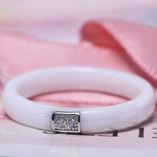 polished ceramic ring with5 sterling silver amp cz diamond embedded white gold electroplated size 7   J4U66