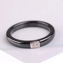 polished ceramic ring with5 sterling silver amp cz diamond embedded white gold electroplated size 7   J4U66
