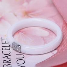 polished ceramic ring with5 sterling silver amp cz diamond embedded white gold electroplated size 7   J4U66