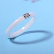 polished ceramic ring with5 sterling silver amp cz diamond embedded white gold electroplated size 7   J4U66