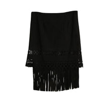 retro womens midi skirts suede leather skirt tassel hollow out saia mid zip side elegant slim skirt faldas mujer J4U66