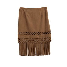retro womens midi skirts suede leather skirt tassel hollow out saia mid zip side elegant slim skirt faldas mujer J4U66