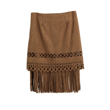 retro womens midi skirts suede leather skirt tassel hollow out saia mid zip side elegant slim skirt faldas mujer J4U66