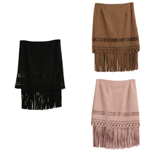 retro womens midi skirts suede leather skirt tassel hollow out saia mid zip side elegant slim skirt faldas mujer J4U66