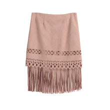 retro womens midi skirts suede leather skirt tassel hollow out saia mid zip side elegant slim skirt faldas mujer J4U66