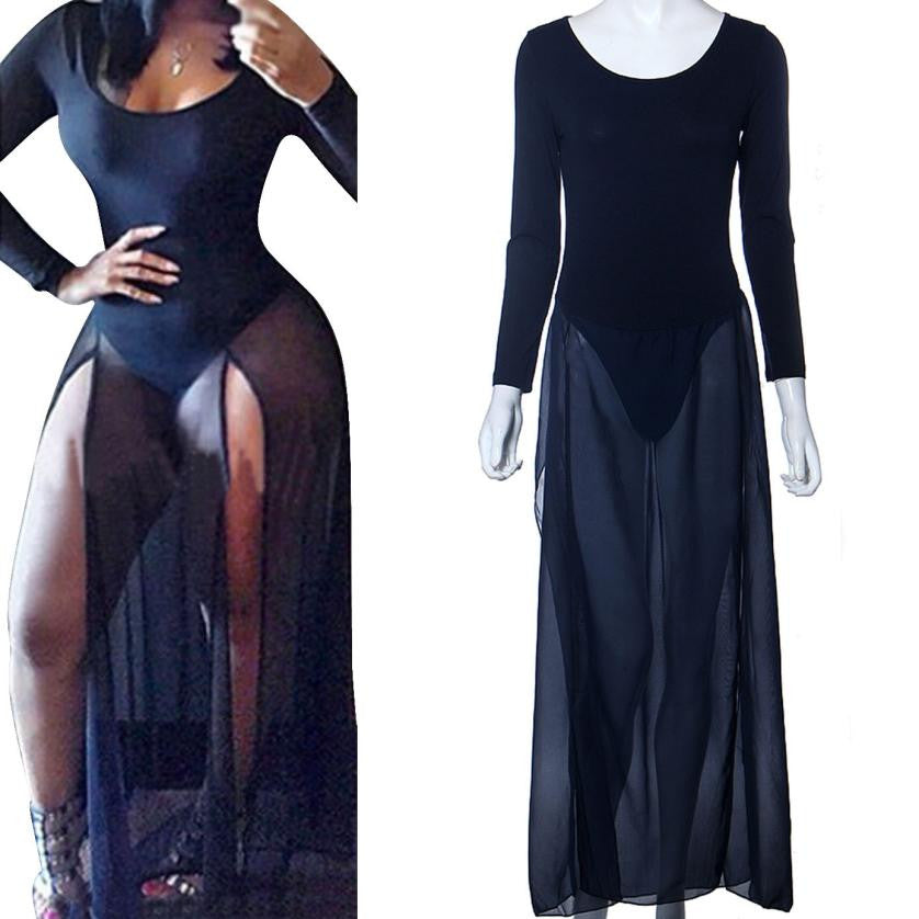 Fashion Sexy Design Bodycon Long Sleeves Playsuit Black Elegant Rompers Womens Dress Overalls for Women J4U66