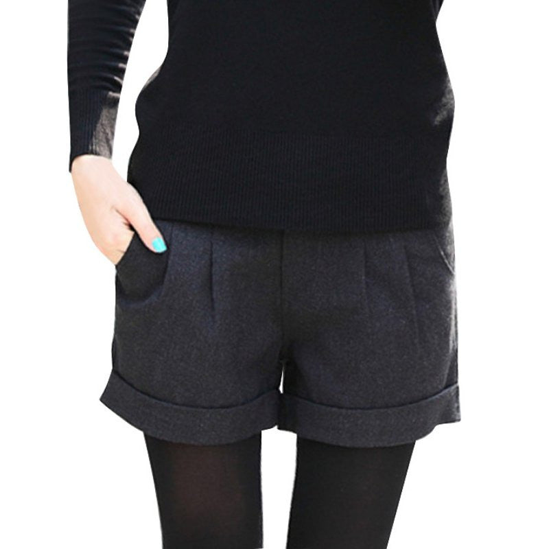 Shorts Femininos Solid Slim Casual Woolen Plus Size Warm Shorts J4U66