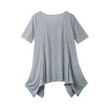 tshirt women knitting overtop o neck short sleeves pockets asymmetric hem casual pullover women tops grey J4U66