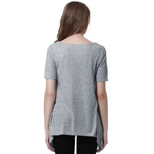 tshirt women knitting overtop o neck short sleeves pockets asymmetric hem casual pullover women tops grey J4U66