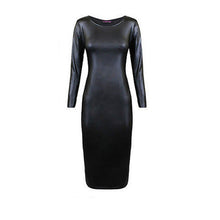 women dress long sleeve pu leather patchwork black dresses o neck bodycon sexy dress vestios J4U66