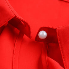 women blouses turn down collar keyhole chiffon shirt button front ruffled cuff plus size women tops red J4U66