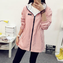 Fashion Women Bomber Basic Jacket Pocket Zipper Hooded Two Side Wear Coat Cartoon Print Outwear Loose Plus Size J4U66