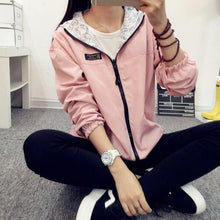 Fashion Women Bomber Basic Jacket Pocket Zipper Hooded Two Side Wear Coat Cartoon Print Outwear Loose Plus Size J4U66