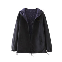 Fashion Women Bomber Basic Jacket Pocket Zipper Hooded Two Side Wear Coat Cartoon Print Outwear Loose Plus Size J4U66