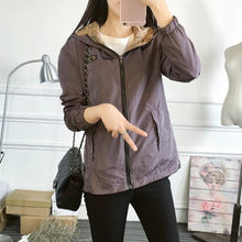 Fashion Women Bomber Basic Jacket Pocket Zipper Hooded Two Side Wear Coat Cartoon Print Outwear Loose Plus Size J4U66