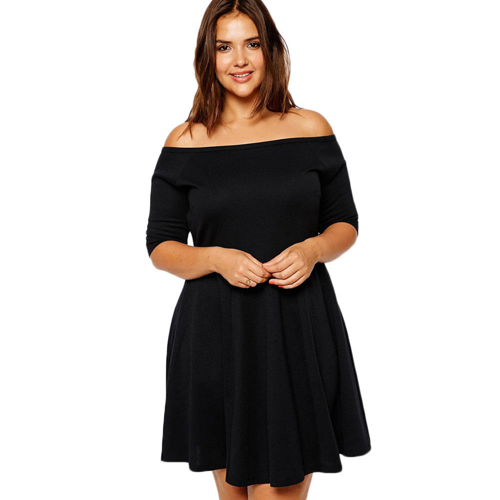 women casual dress slash neck half sleeve loose dress strapless black mini party dress vestidos plus size xxl xxxl J4U66