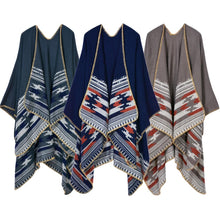 women casual knitted cape poncho open front contrast striped pashmina cardigan outwear tops shawl scarf J4U66